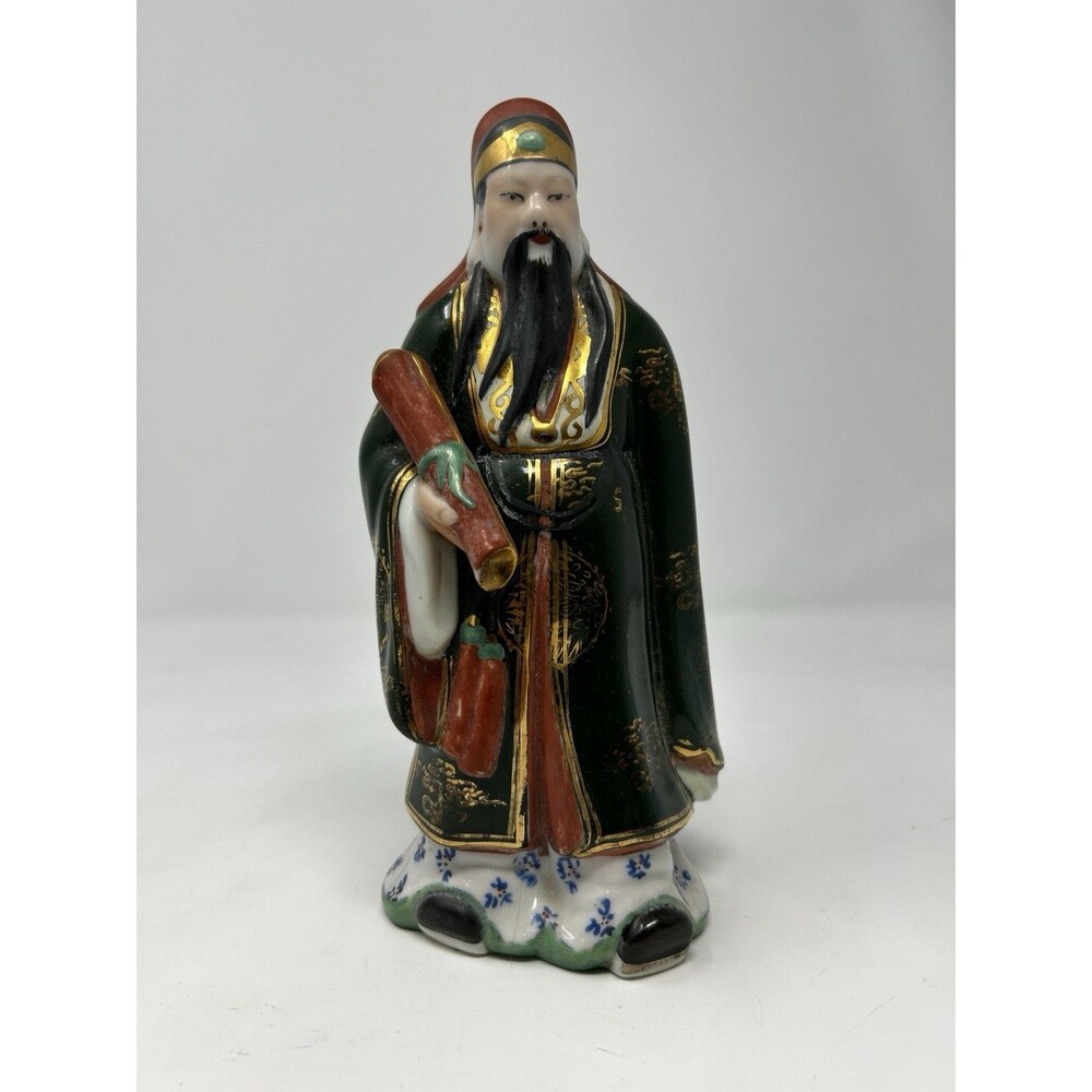 Vintage 8" Chinese Porcelain Official Figurine Statue holding Scroll & Items